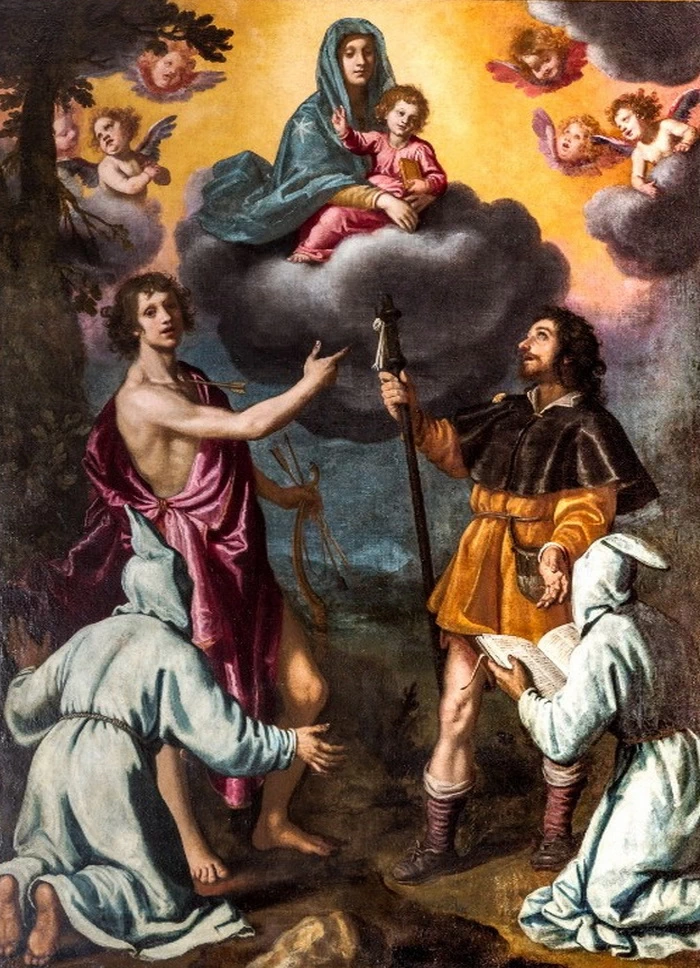 Madonna con Bambino in gloria con San Sebastiano, San Rocco e due confratelli incappucciati - Impruneta, Firenze 1